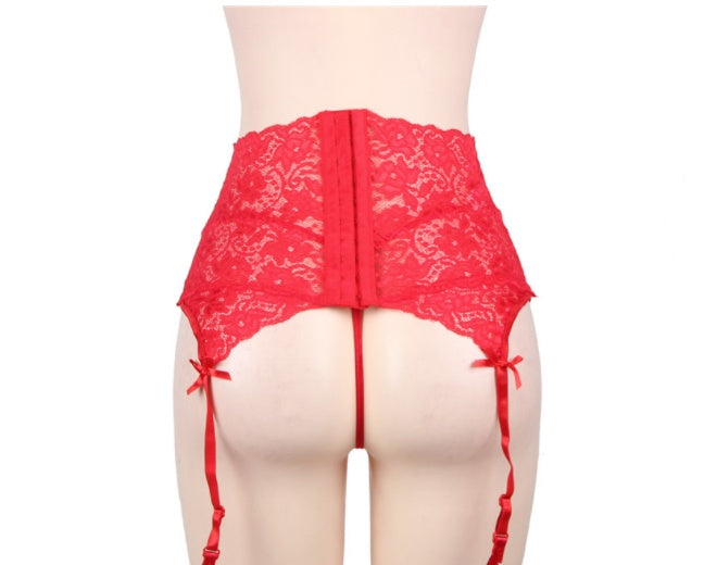 Sexy Lace Waist Garter Belt and G-String Knickers | Black or Red