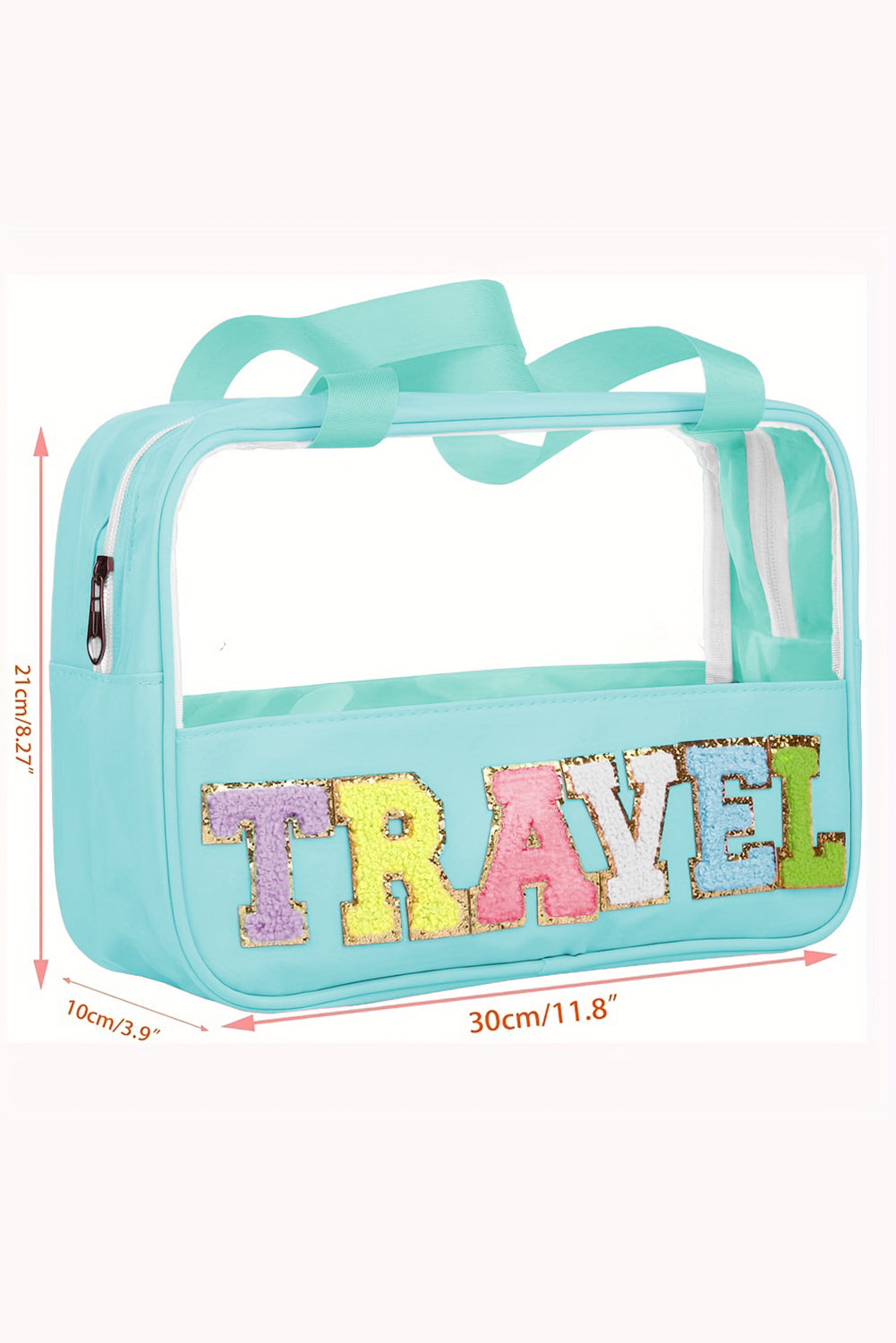 Pastel Coloured Clear Window Travel Friendly Chenille Letter Makeup Bag