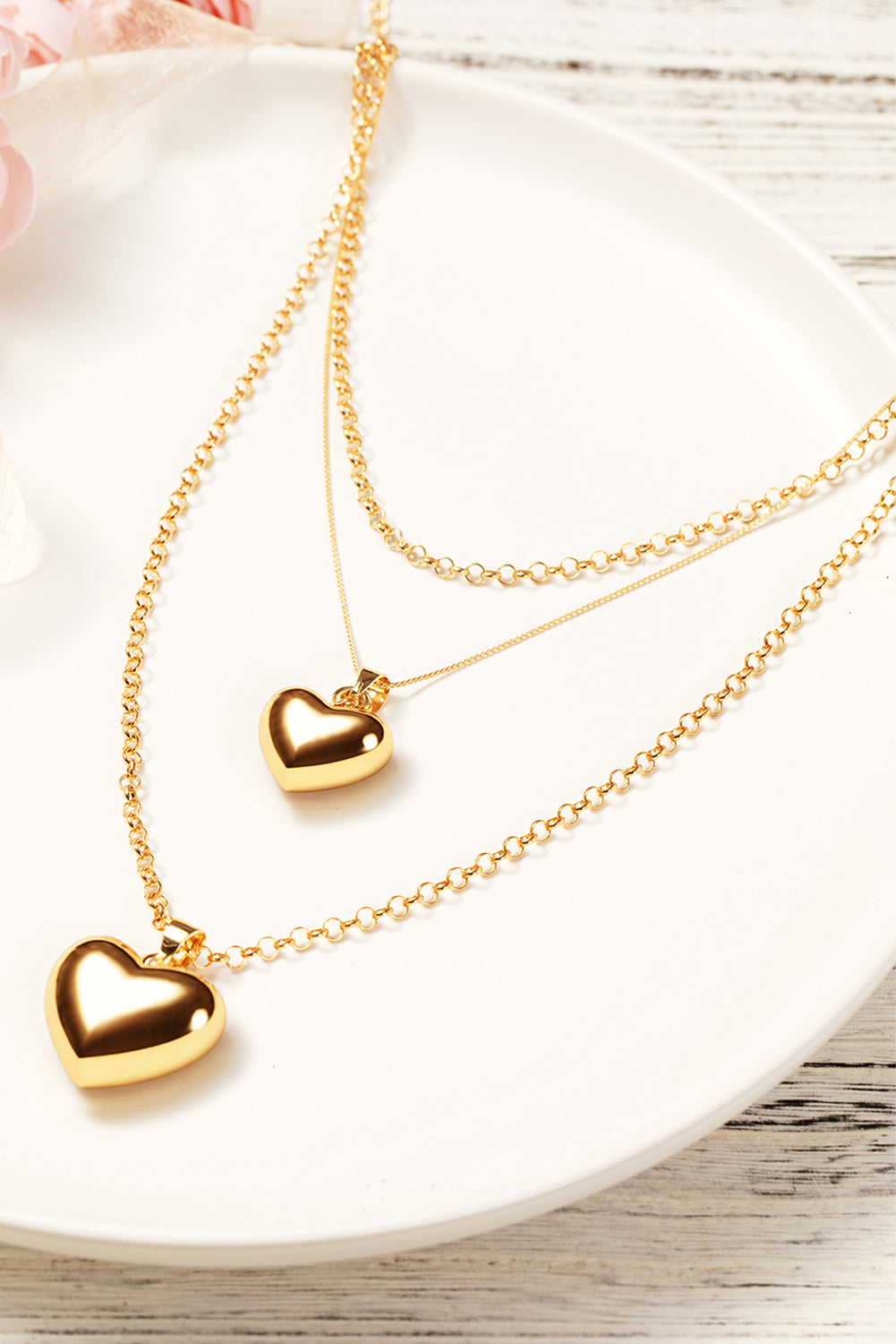 Gold Multilayer Heart Shape Pendant Valentine Necklace