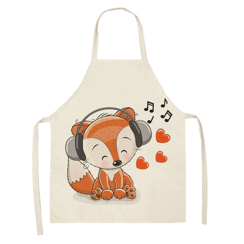 Kawaii Japanese Rainbow Fox Printed Cotton Linen Kitchen Apron