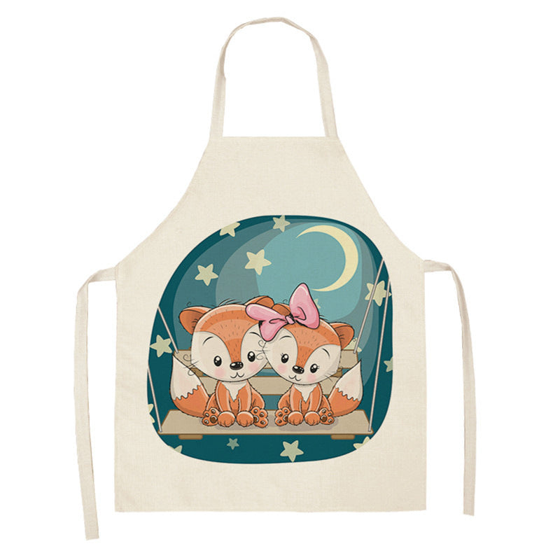 Kawaii Japanese Rainbow Fox Printed Cotton Linen Kitchen Apron