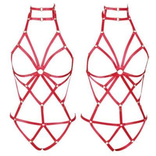 Nylon Strapping Bondage Full Body Harness Lingerie | Black or Red