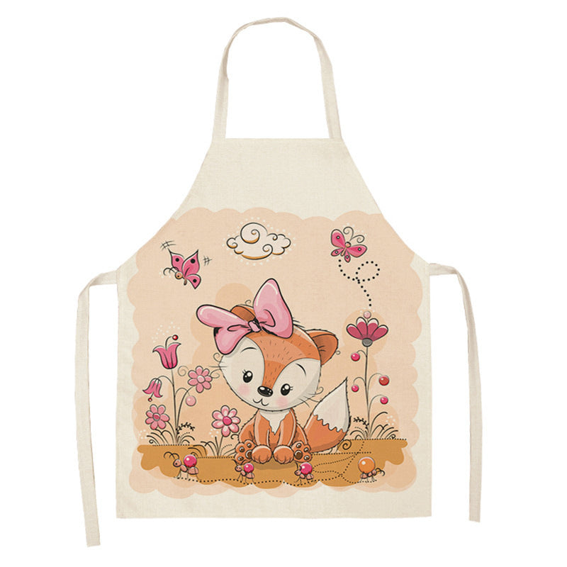 Kawaii Japanese Rainbow Fox Printed Cotton Linen Kitchen Apron