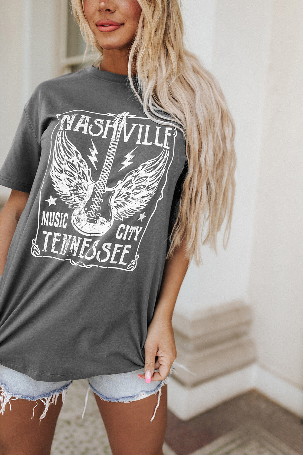 Cotton Nashville Graphic Print Oversized T Shirt