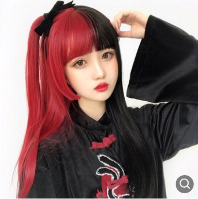 Anime Cosplay Wig Female Long Straight Black and Pink Hair