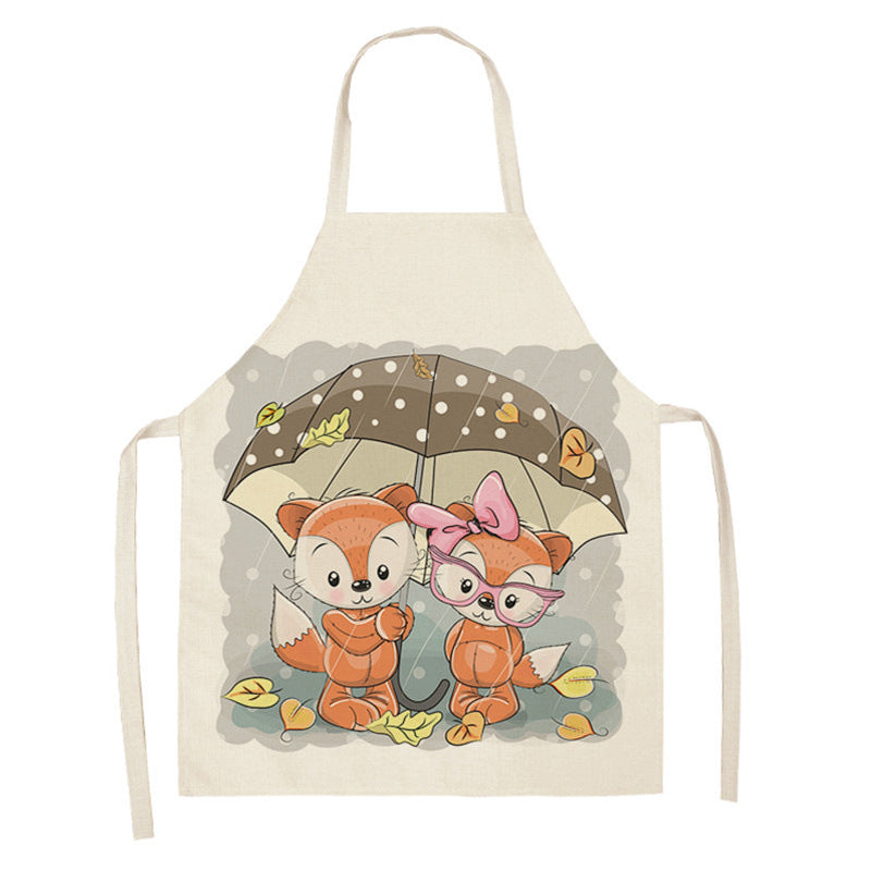 Kawaii Japanese Rainbow Fox Printed Cotton Linen Kitchen Apron