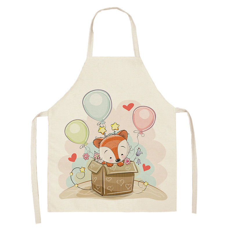 Kawaii Japanese Rainbow Fox Printed Cotton Linen Kitchen Apron