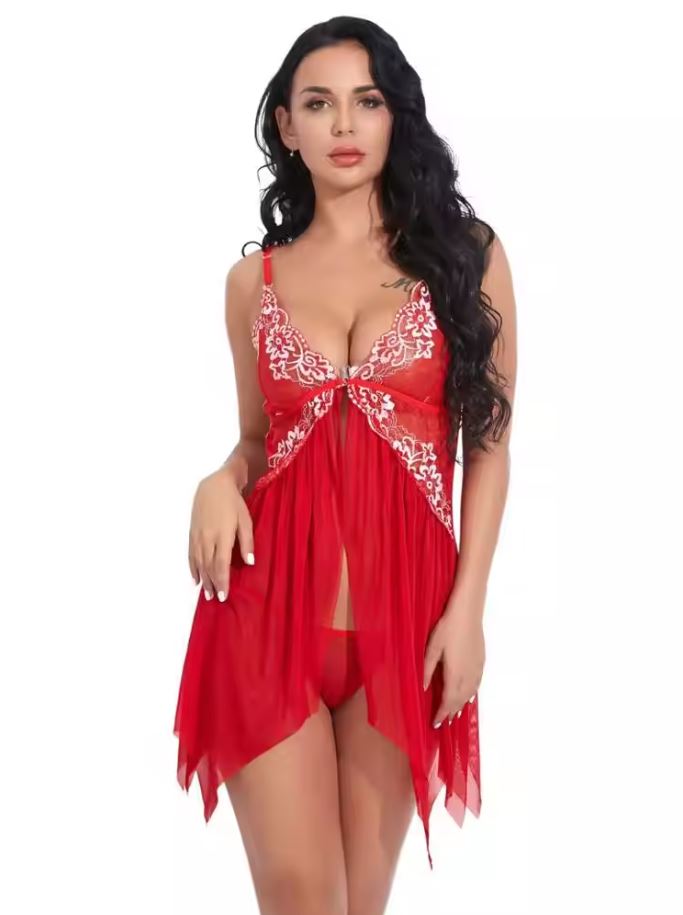 Front Closed See Through Sheer Babydoll V-Neck Lingerie