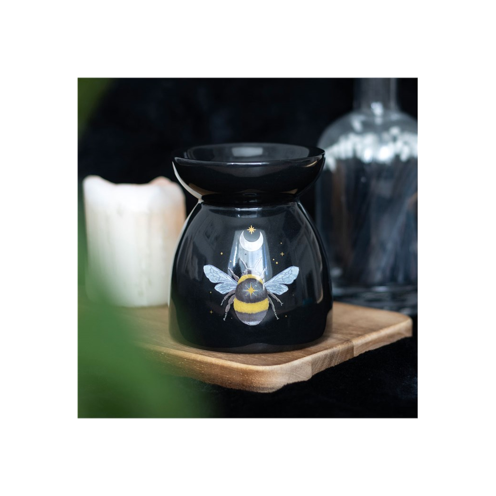 Black Essential Oil Burner with Bee and Moon Print