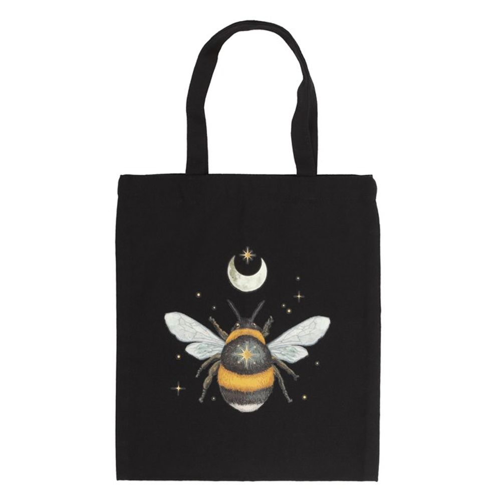 Black Poly-Cotton Tote Bag - Bee and Crescent Moon