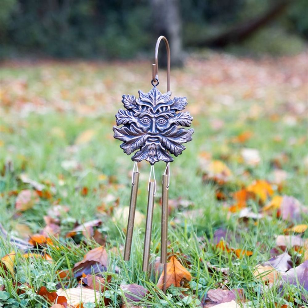 Antique Bronze Look Green Man Windchime - Includes Stake