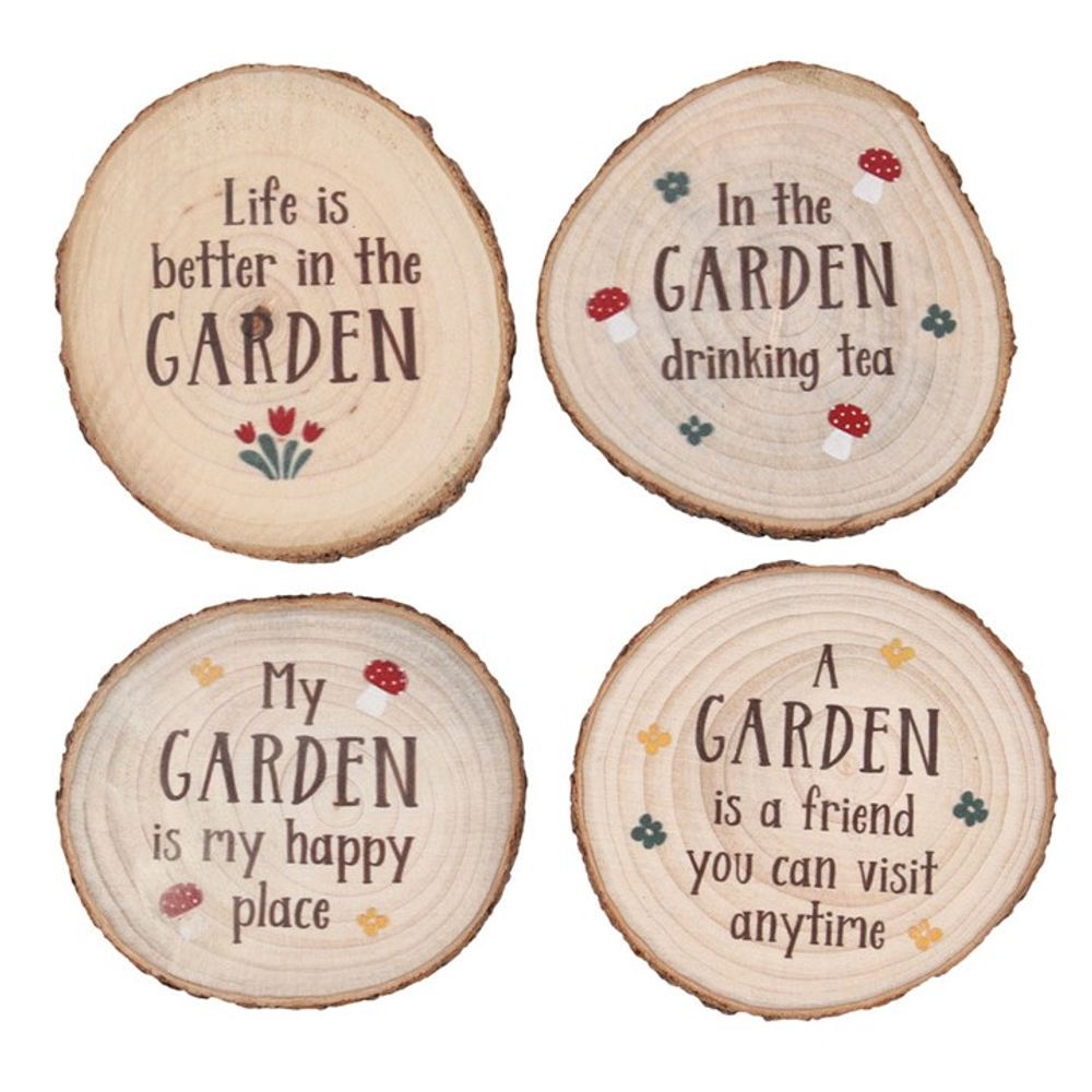 Wood Slice Coaster Set With Gardening Quotes