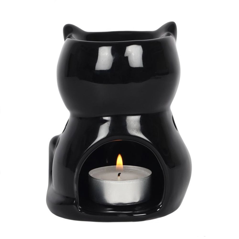 Tea-Light Essential Oil Wax Burner - 11cm High Black Cat