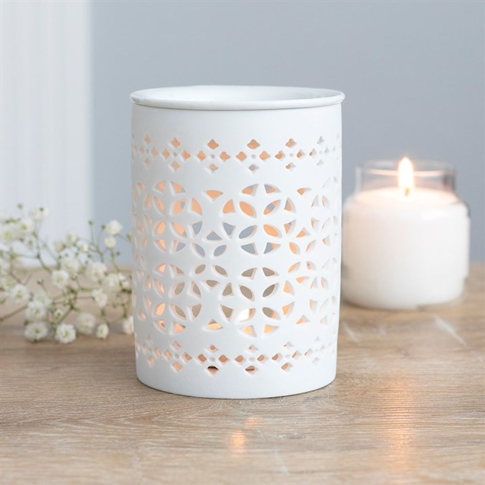 Geometric Cut Out Ceramic Essential Oil Burner - White Matte Glaze