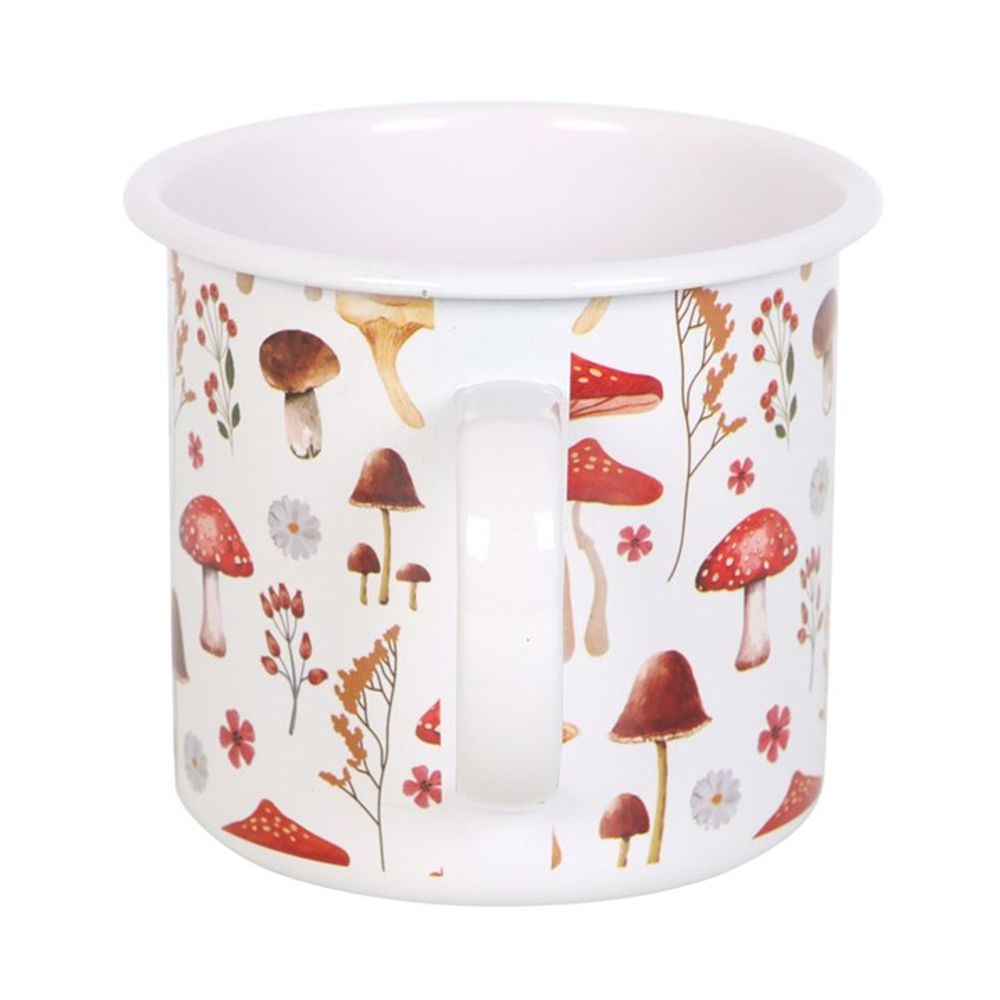 Mushroom Print Enamel Mug Featuring Hand-Drawn Illustrations