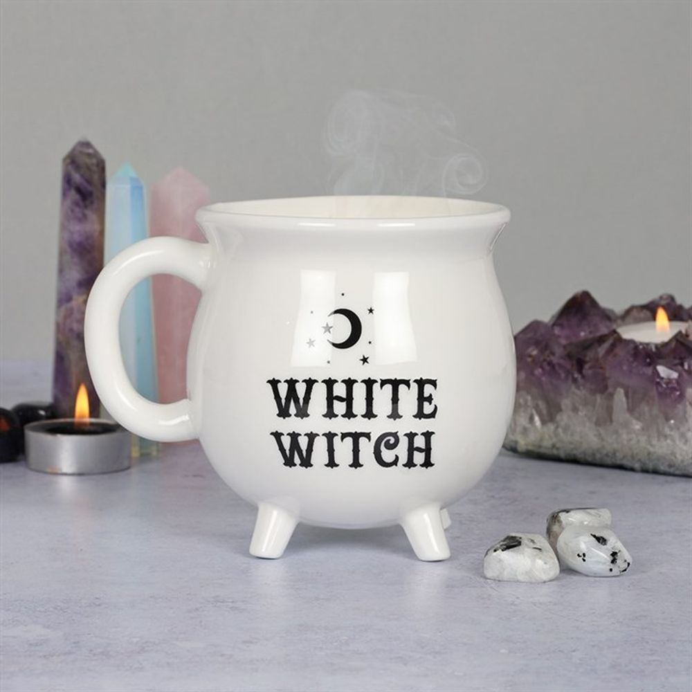 Cauldron Shaped Drinks Mug - White Witch Inscription