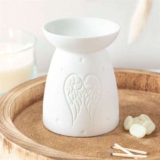 Ceramic Essential Oil Tea-Light Burner -  White Angel Wings Imprint