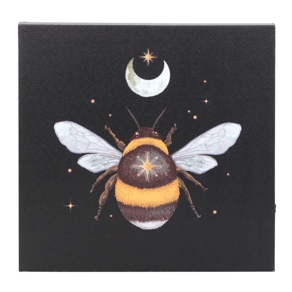 Honey Bee and Moon Light Up Canvas Plaque - Battery Powered