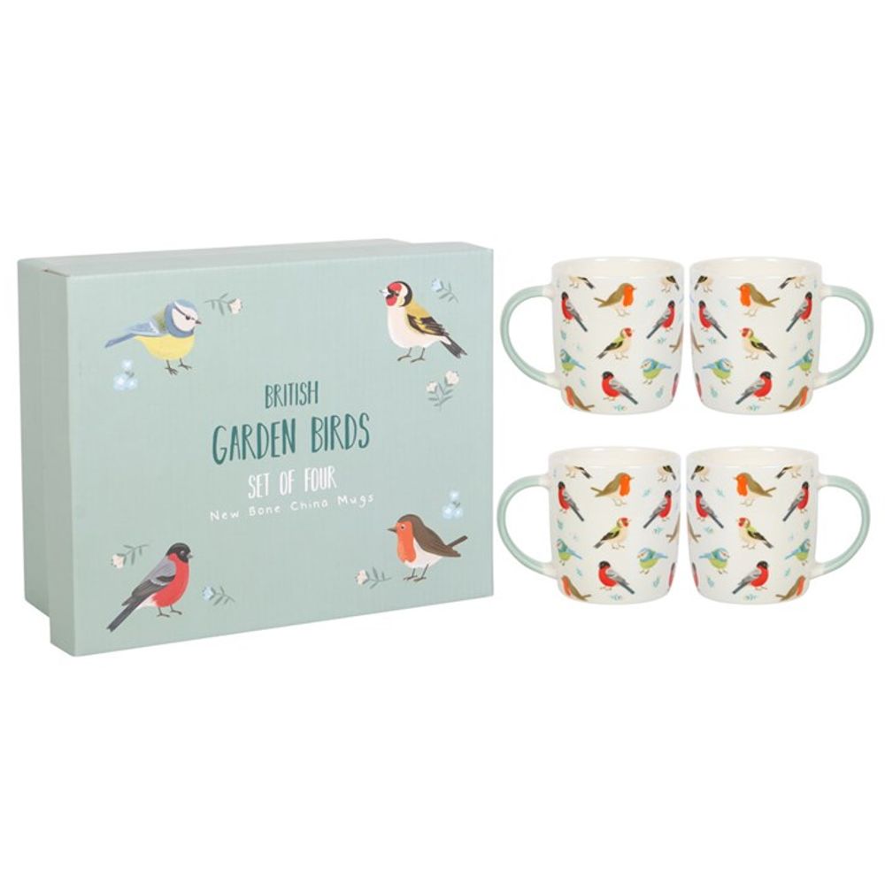 Illustrated English Garden Birds Set of 4 Ceramic Mugs