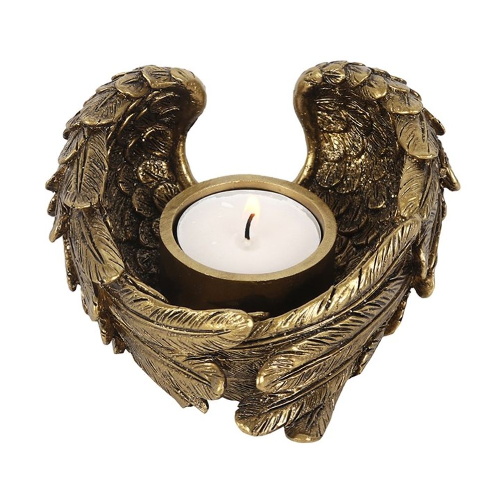 Angel Wing Tealight Candle Holder - Vintage Feel Antique Gold Finish