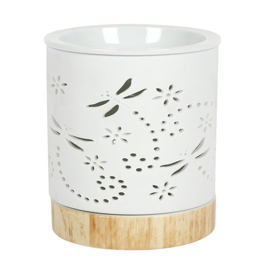 Dragonfly Cut-Out Ceramic Tea-Light Oil Burner - Matte White