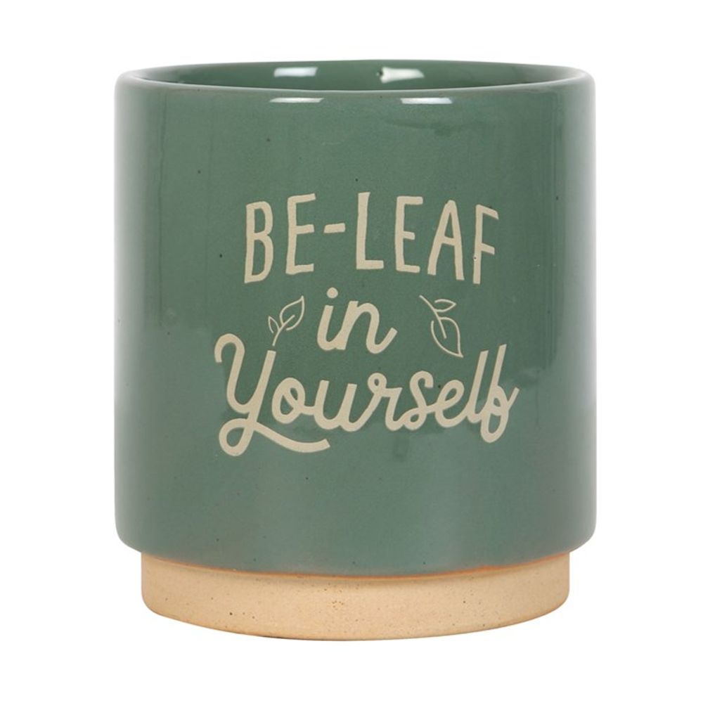 Green Glazed Ceramic Plant Pot Gift - Be-Leaf in Yourself