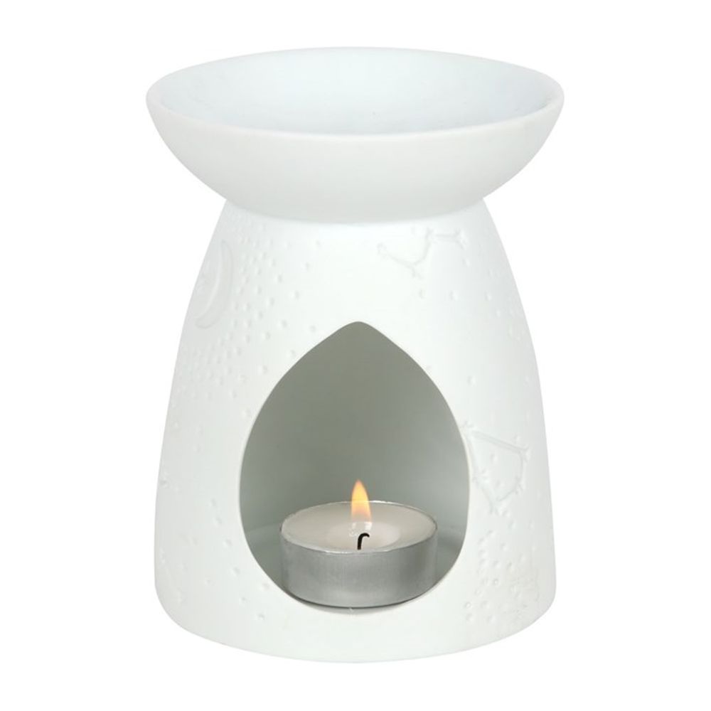 White Ceramic Star Constellation Inlay Essential Oil Burner - White Glaze