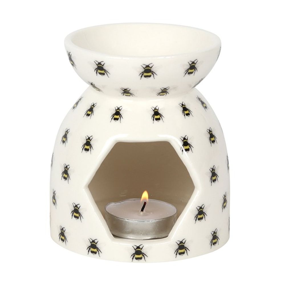 White Tea-Light Essential Oil Burner With Bee Print