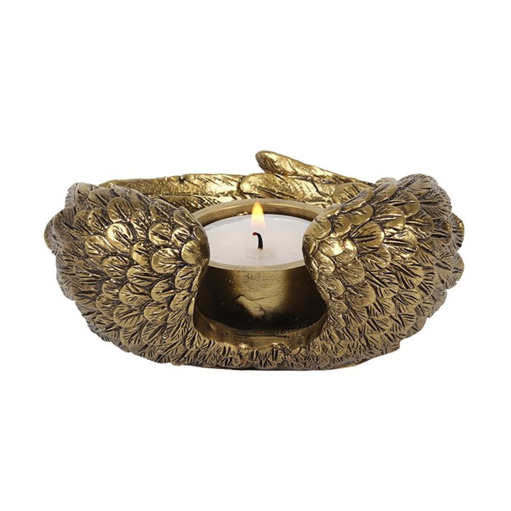 Angel Wing Tealight Candle Holder - Vintage Feel Antique Gold Finish