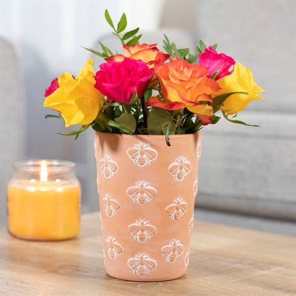 Large Terracotta Plant Pot - Bee Motif