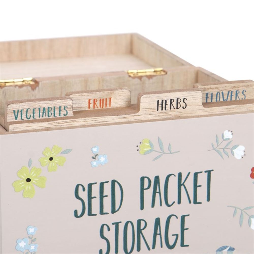 Wooden Seed Packet Storage Box With British Garden Birds Illustrations