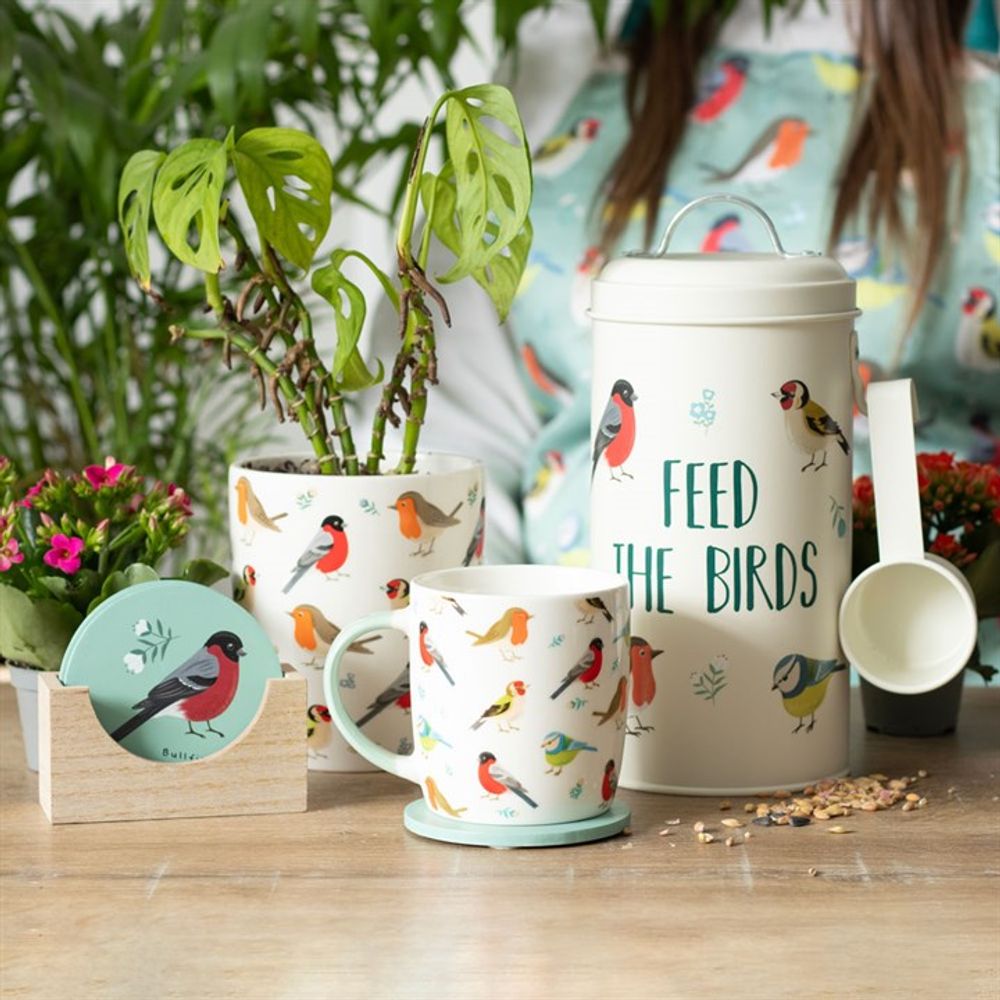 Wooden Coaster Set Featuring British Garden Birds Illustrations