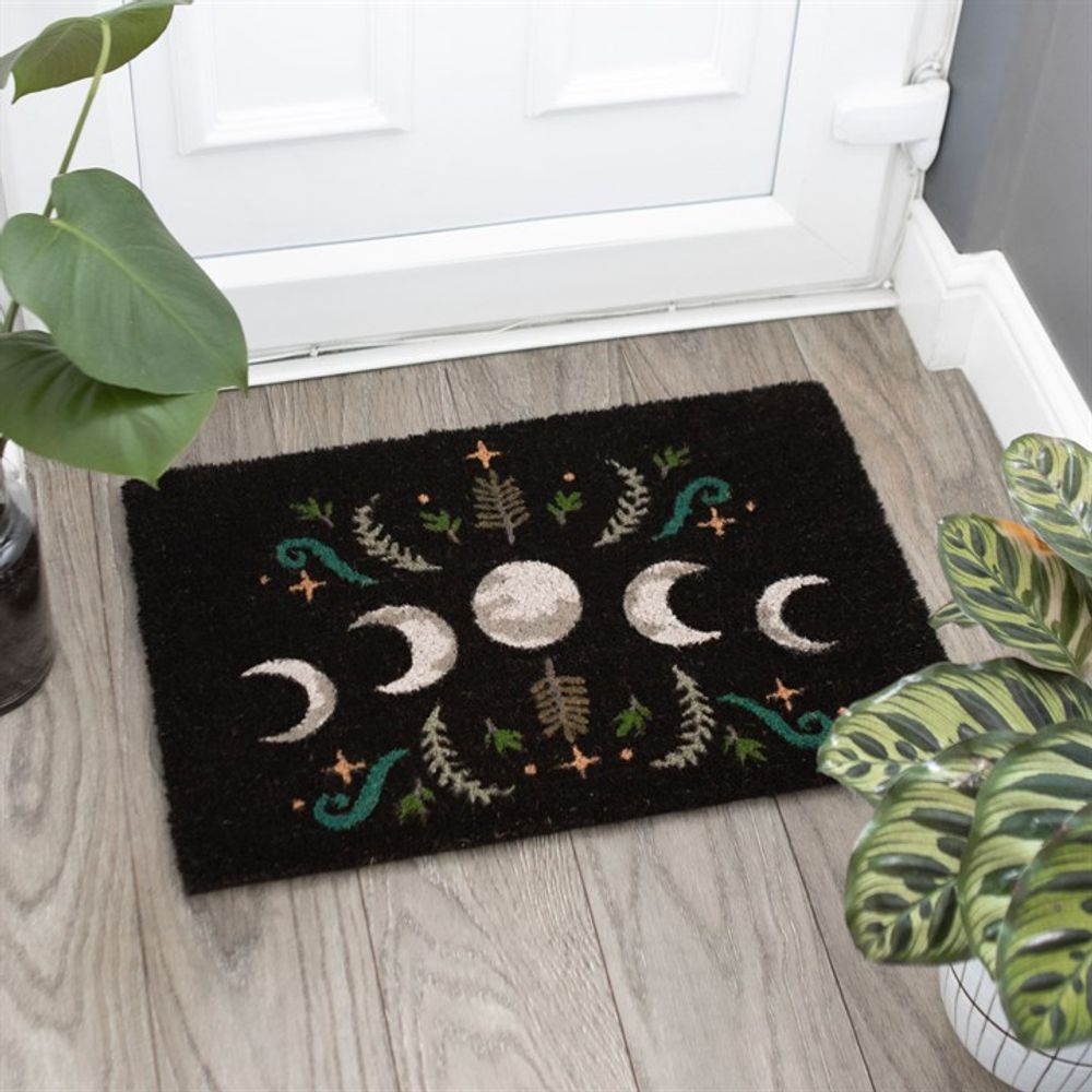 Black Moon Phase Doormat - Dark Forest and Moon Design