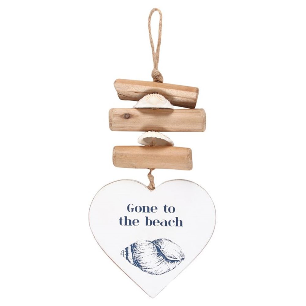 Driftwood Heart Sign - Gone To The Beach Inscription