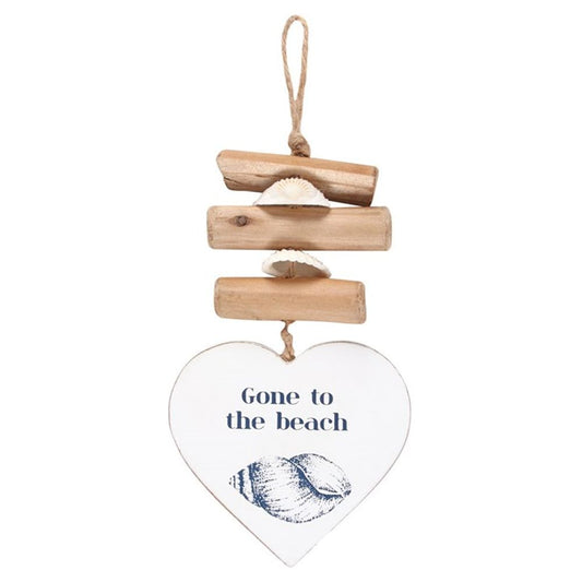 Driftwood Heart Sign - Gone To The Beach Inscription