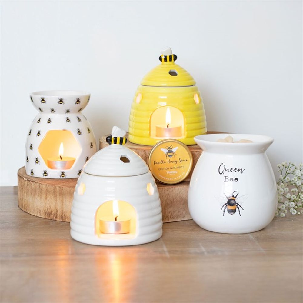 White Tea-Light Essential Oil Burner With Bee Print