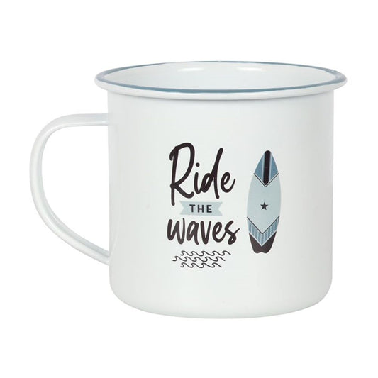 Surf Themed Enamel Mug Camping or Picnic Mug - Ride The Waves