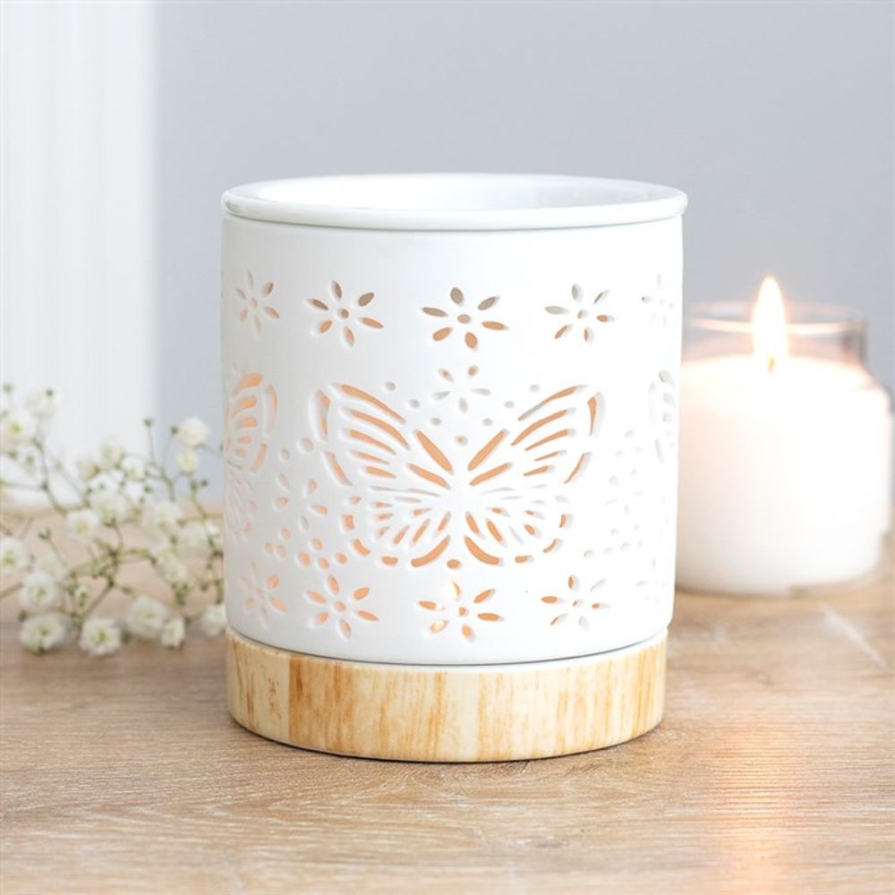 Ceramic Butterfly Cut-Out Essential Oil Burner - Matte White