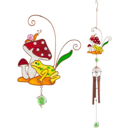 Frog and Toadstool Suncatcher with Windchime