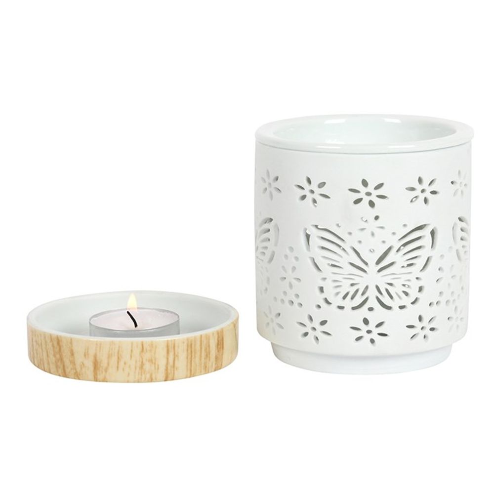 Ceramic Butterfly Cut-Out Essential Oil Burner - Matte White