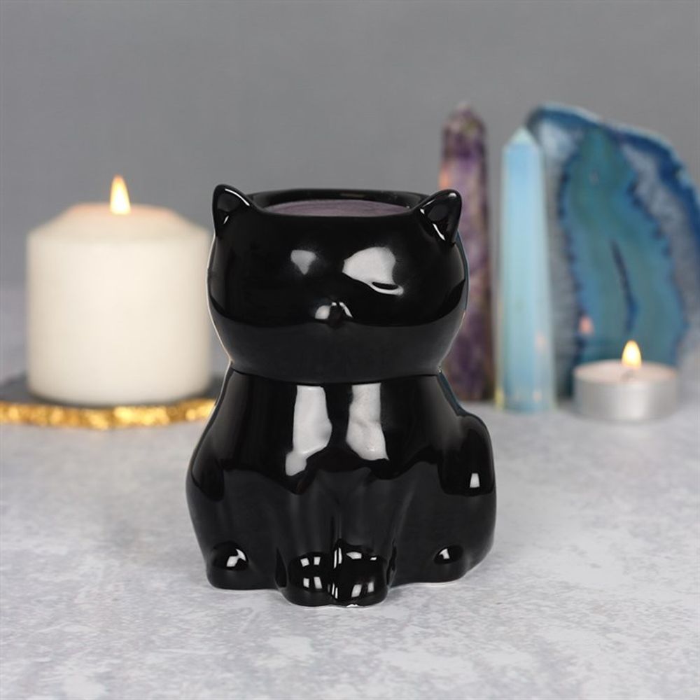 Tea-Light Essential Oil Wax Burner - 11cm High Black Cat