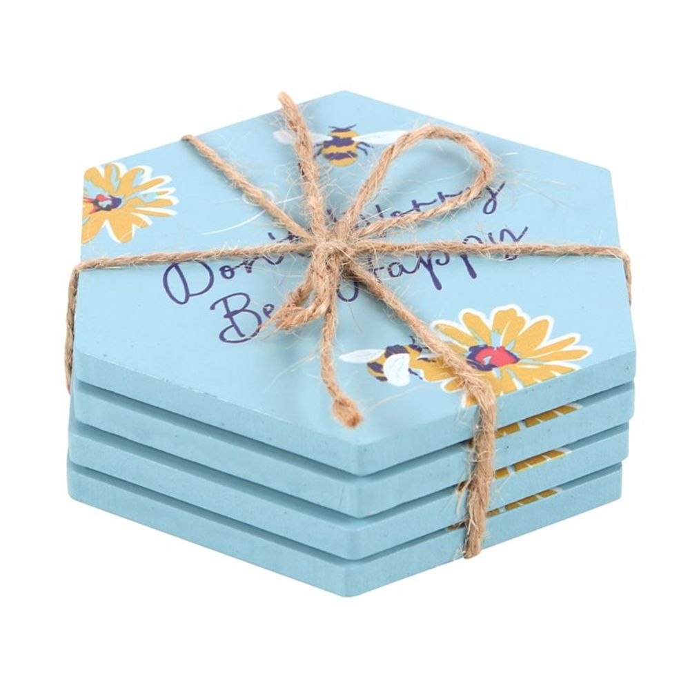 Bee Themed 4 Piece Coaster Gift Set - Don't Worry Bee Happy