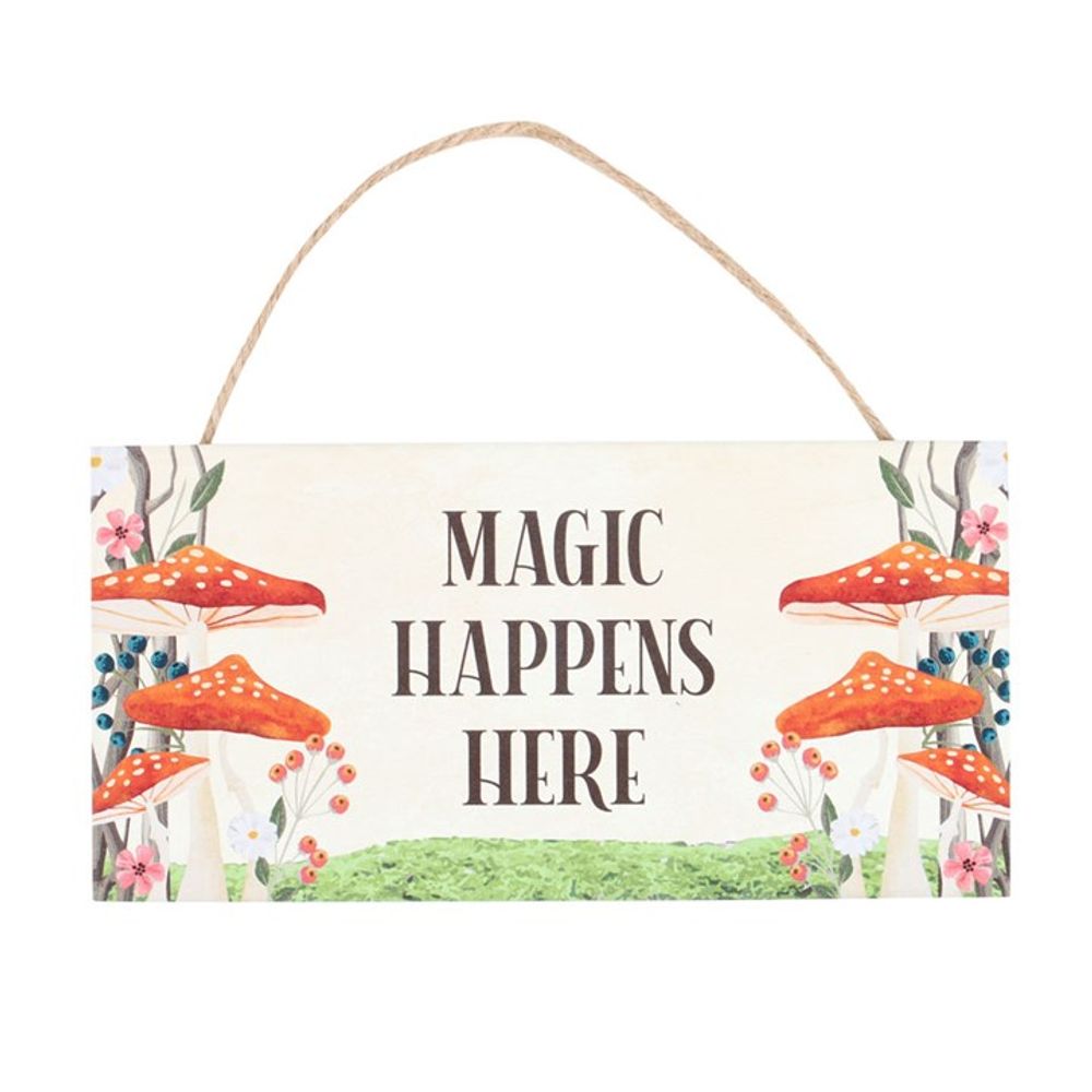 Mushroom Hanging Sign Garden Decor - Magic Happens Here