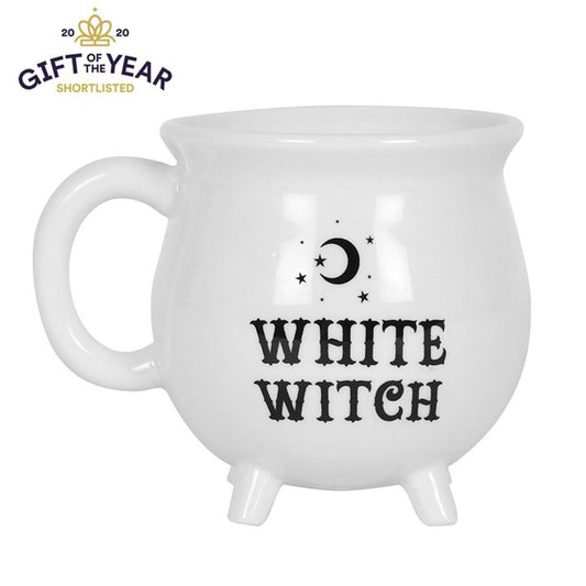 Cauldron Shaped Drinks Mug - White Witch Inscription