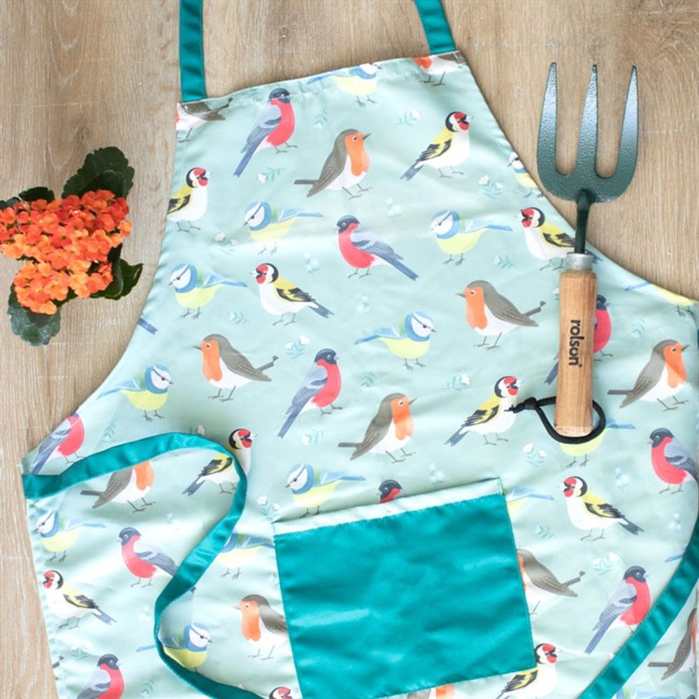 Cotton Apron With British Garden Birds Illustrations