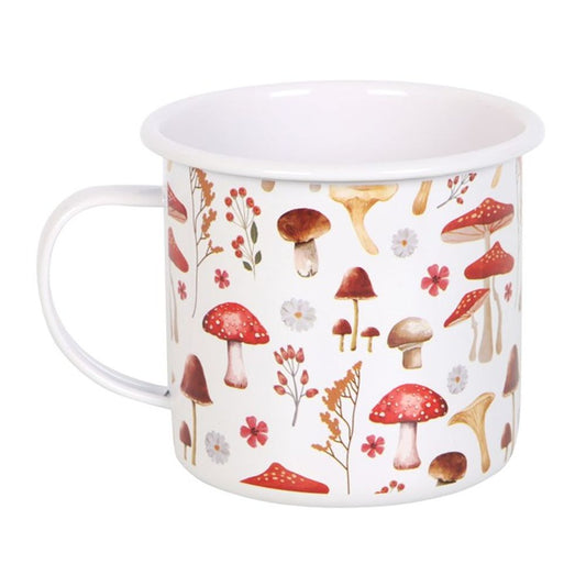 Mushroom Print Enamel Mug Featuring Hand-Drawn Illustrations