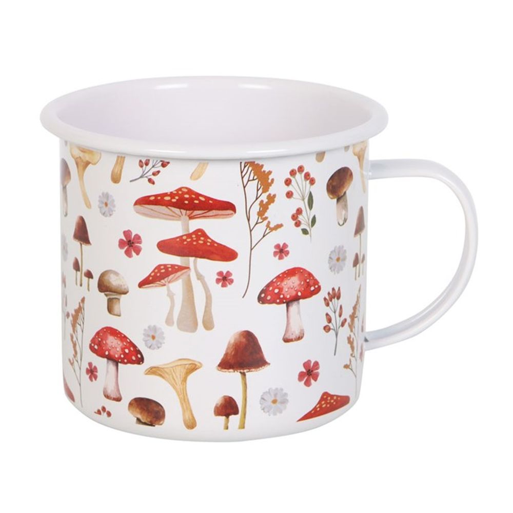 Mushroom Print Enamel Mug Featuring Hand-Drawn Illustrations