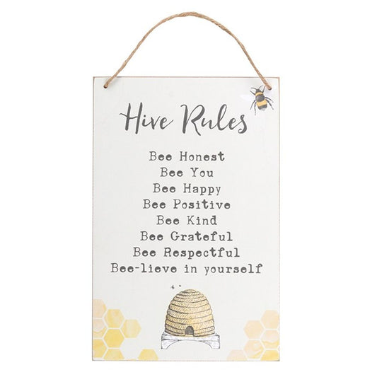 Bee Hive Rules Hanging Decor Sign