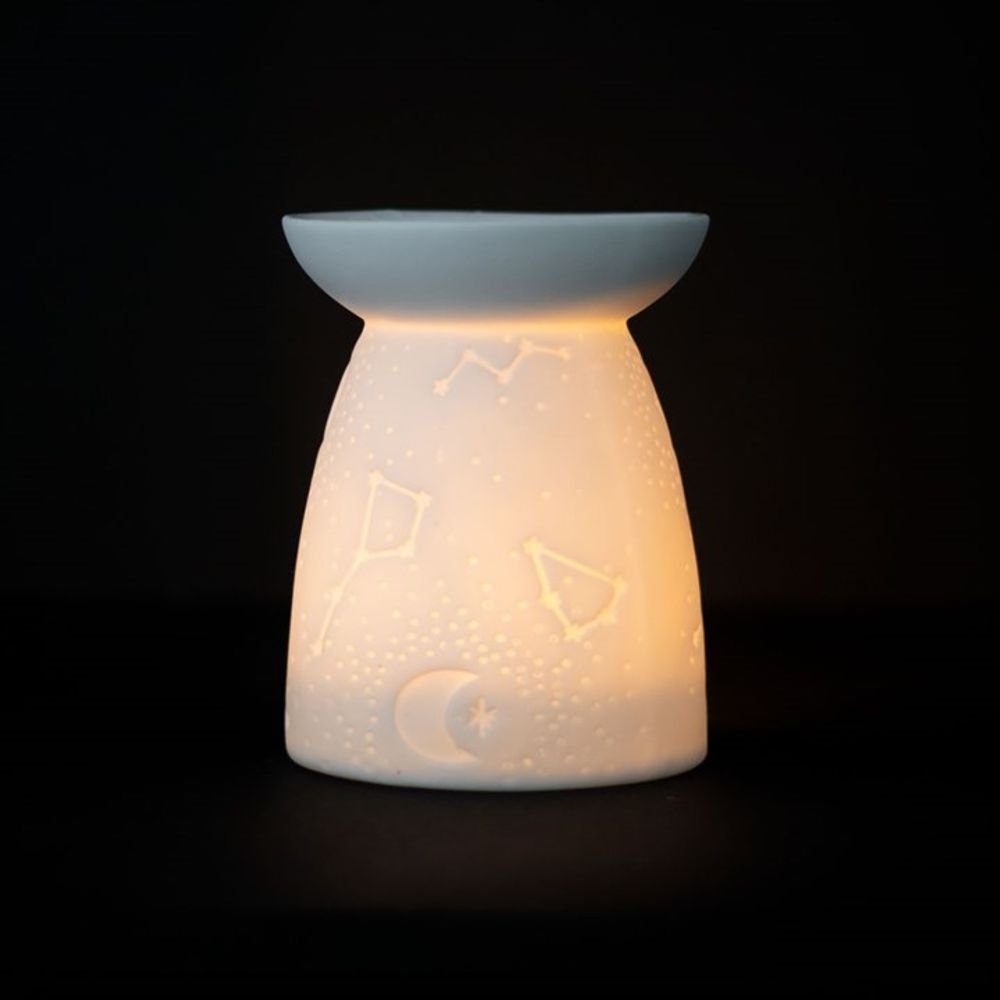 White Ceramic Star Constellation Inlay Essential Oil Burner - White Glaze