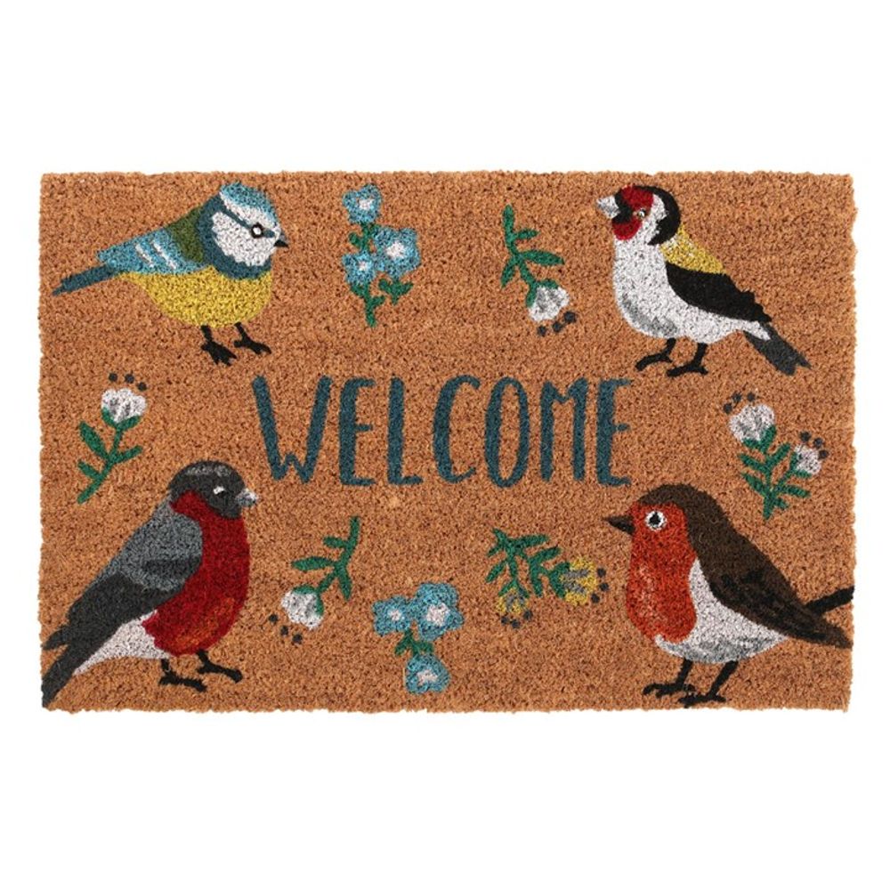 Coir Natural Welcome Doormat - British Garden Birds Illustrations